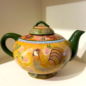 Danna Cullen hand-painted Strawberry Rooster Teapot. New and unused.